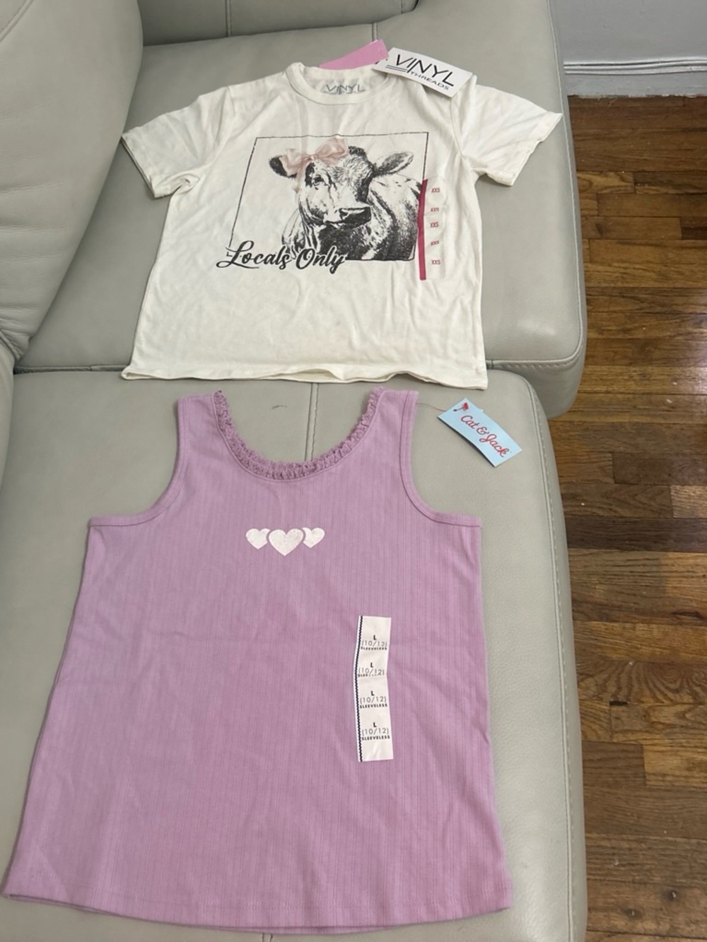 Cat & Jack Lavender Ribbed Tank with White Heart Trio and Cream Cow Tee